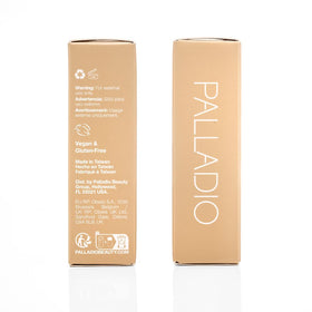 Palladio label close-up listing skin-loving ingredients and benefits