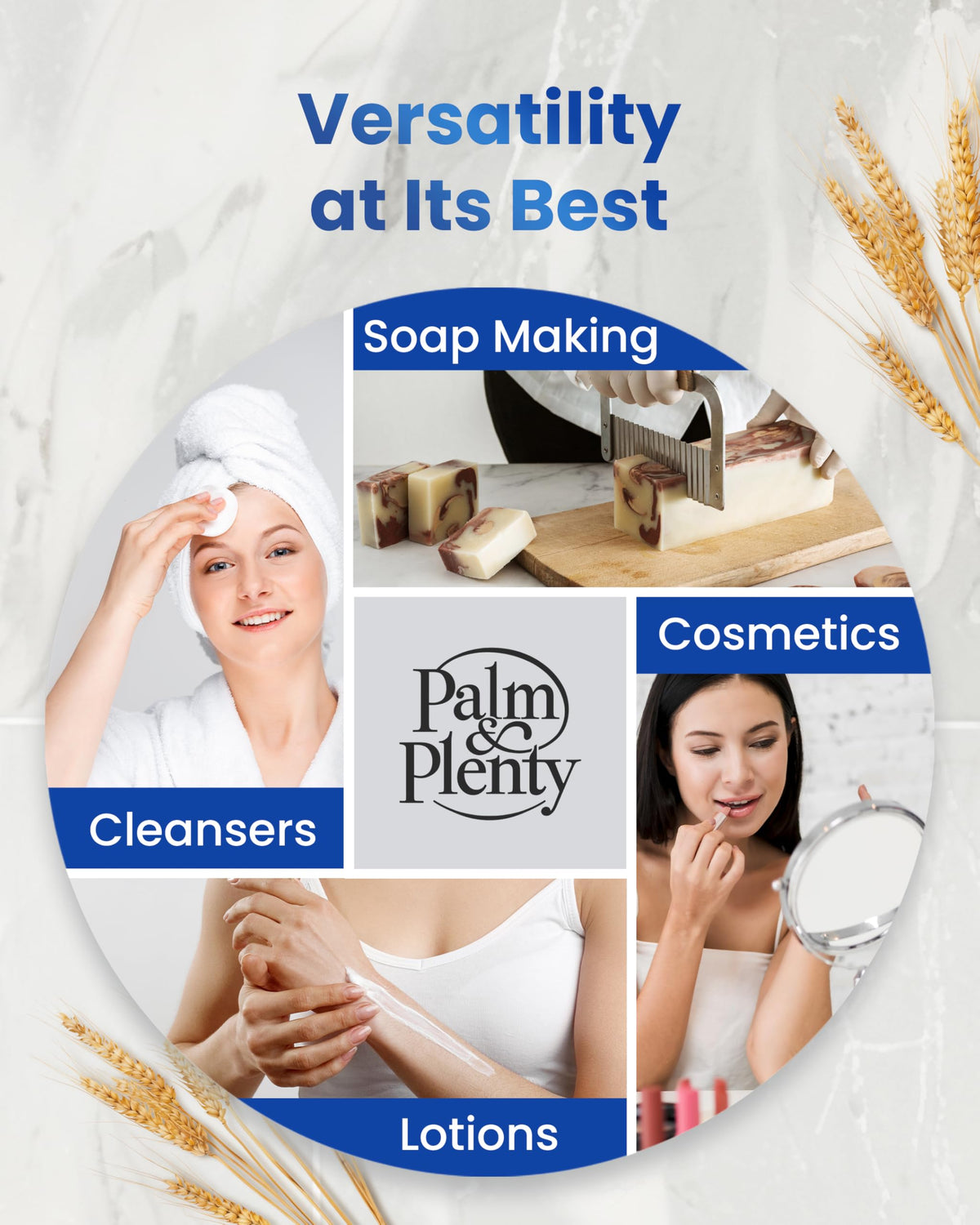 bathroom lifestyle scene with Palm and Plenty oatmeal on shelf suggesting calming at-home baths