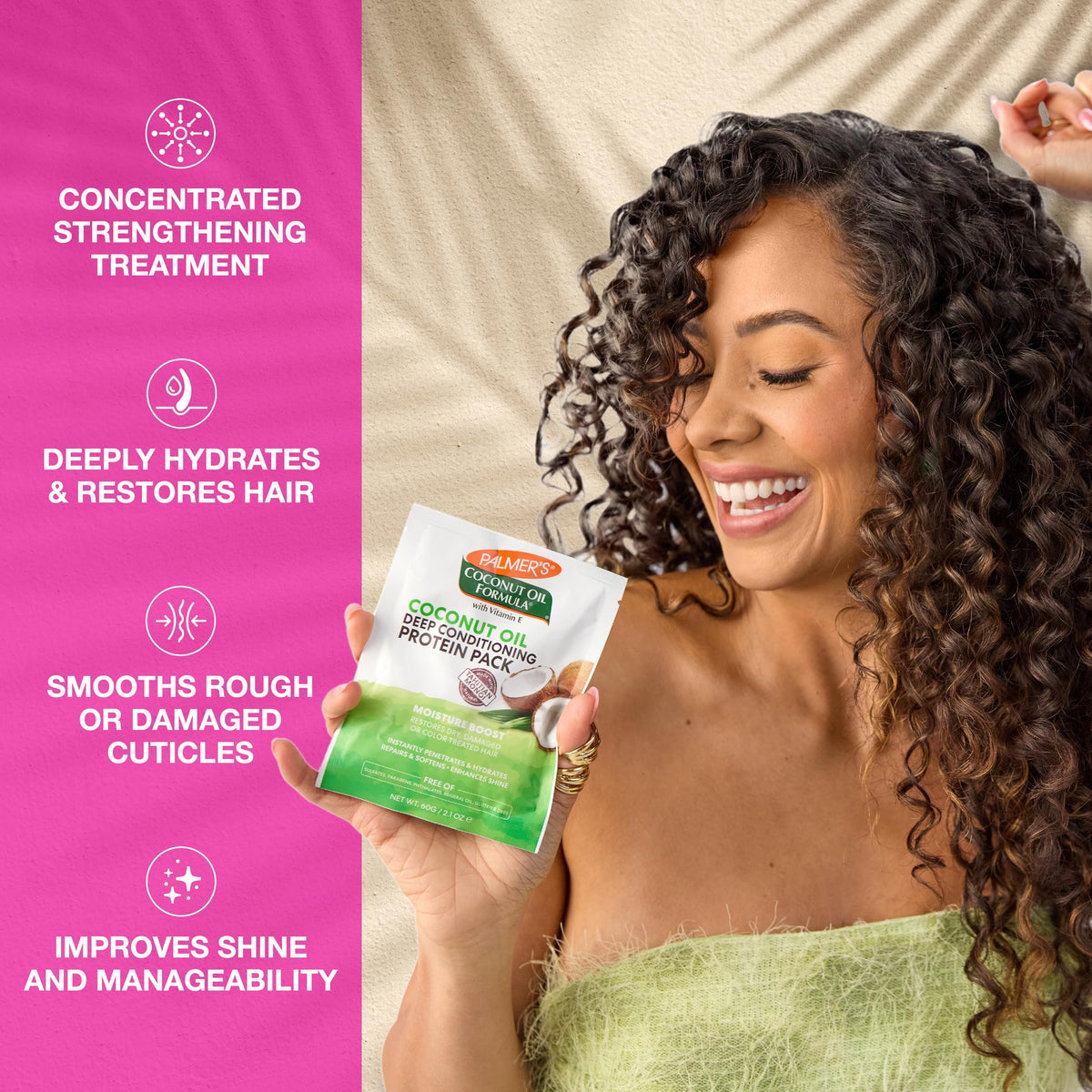 Palmer's application on wet hair demonstrating fast 2–3 minute treatment benefit