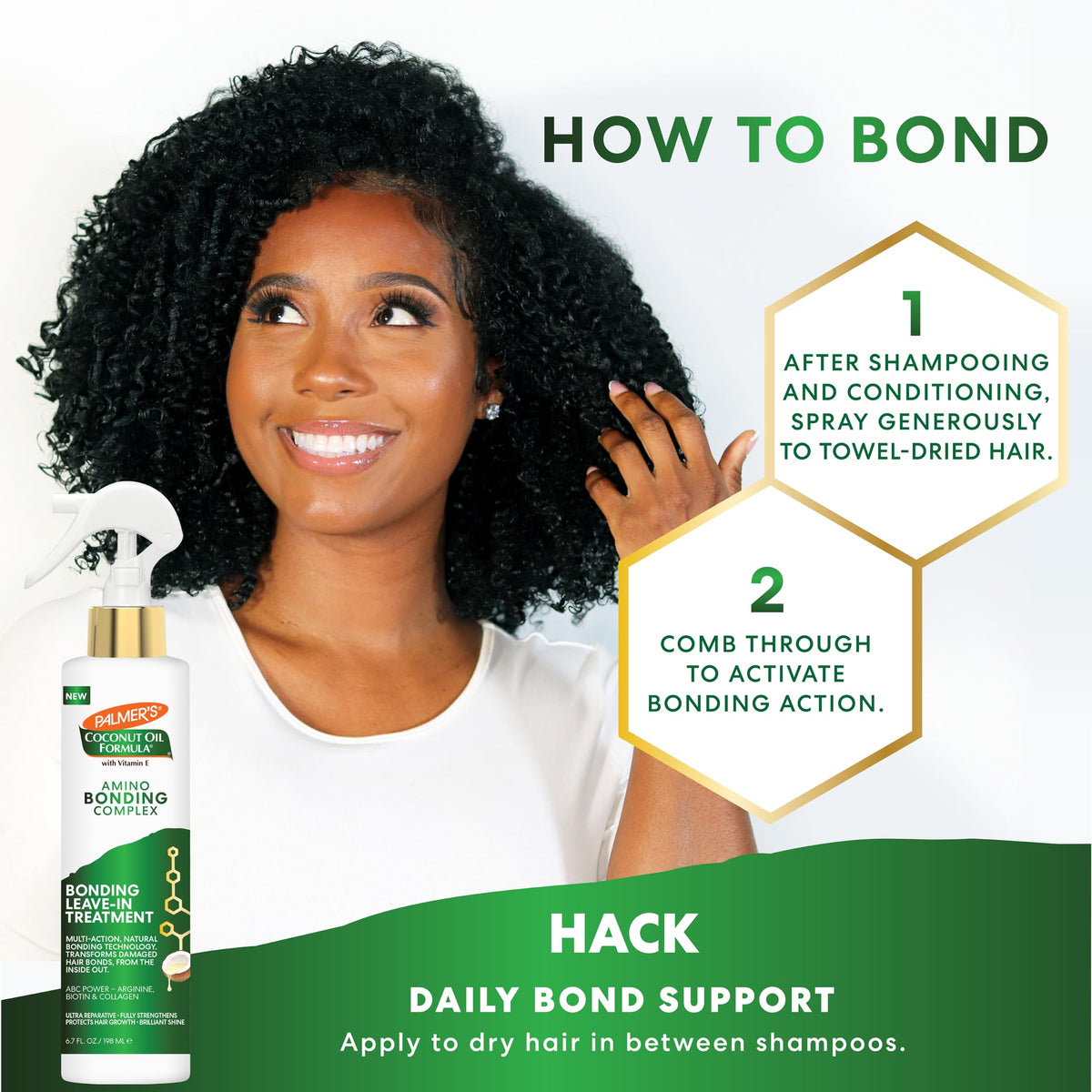 Palmer's applied to damp hair demonstrating detangling and smoother strand benefit