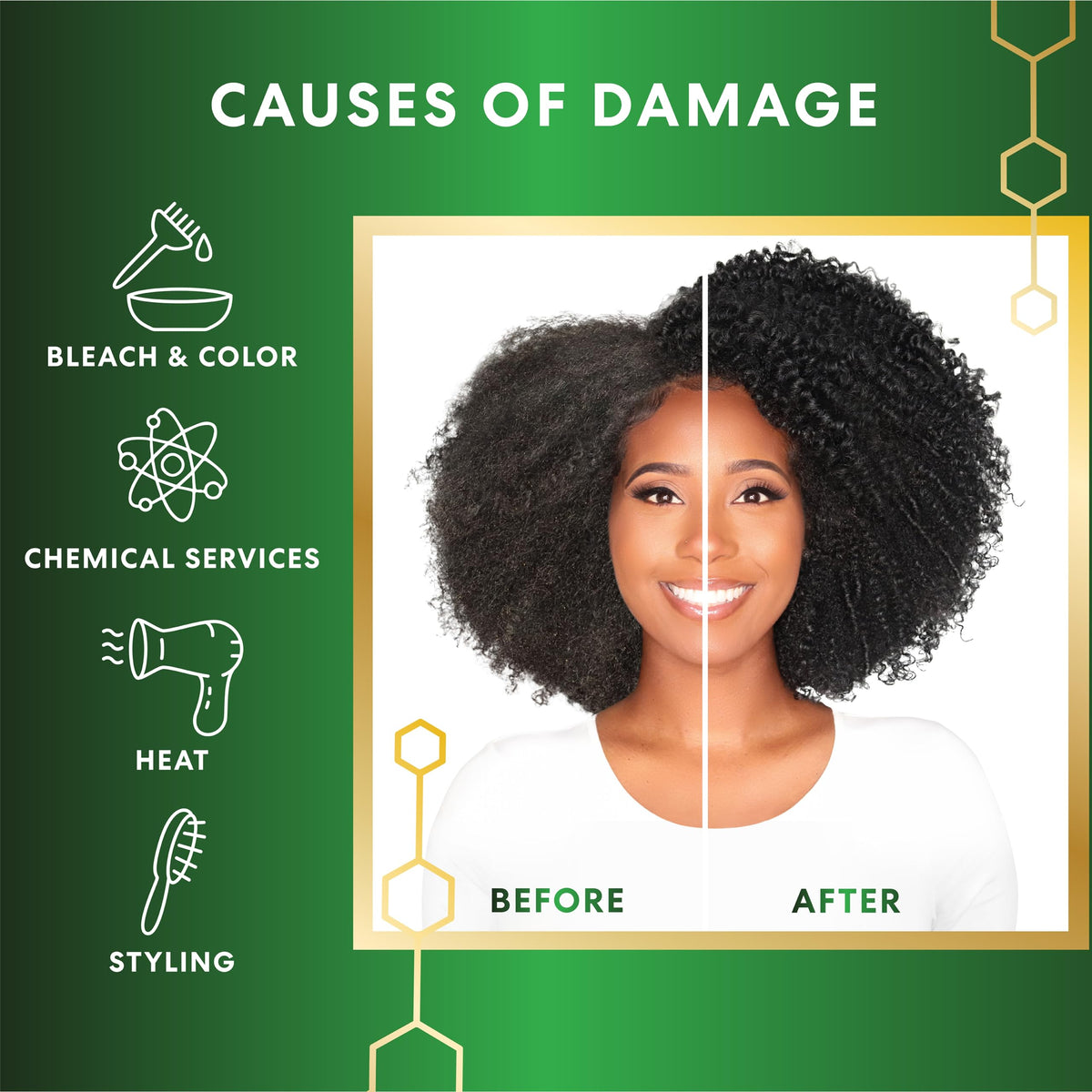 Palmer's before and after image showing increased shine and reduced frizz