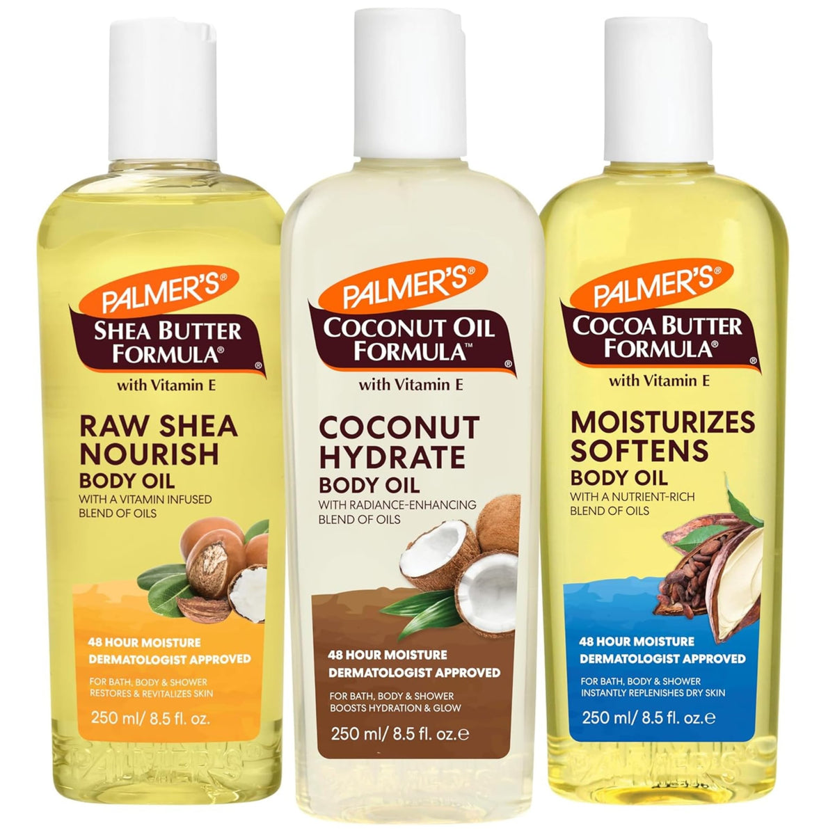 Palmer's trio front packaging showing three bottles and product benefits