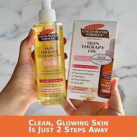 Palmer's cleansing oil ingredients label highlighting cocoa butter and rosehip