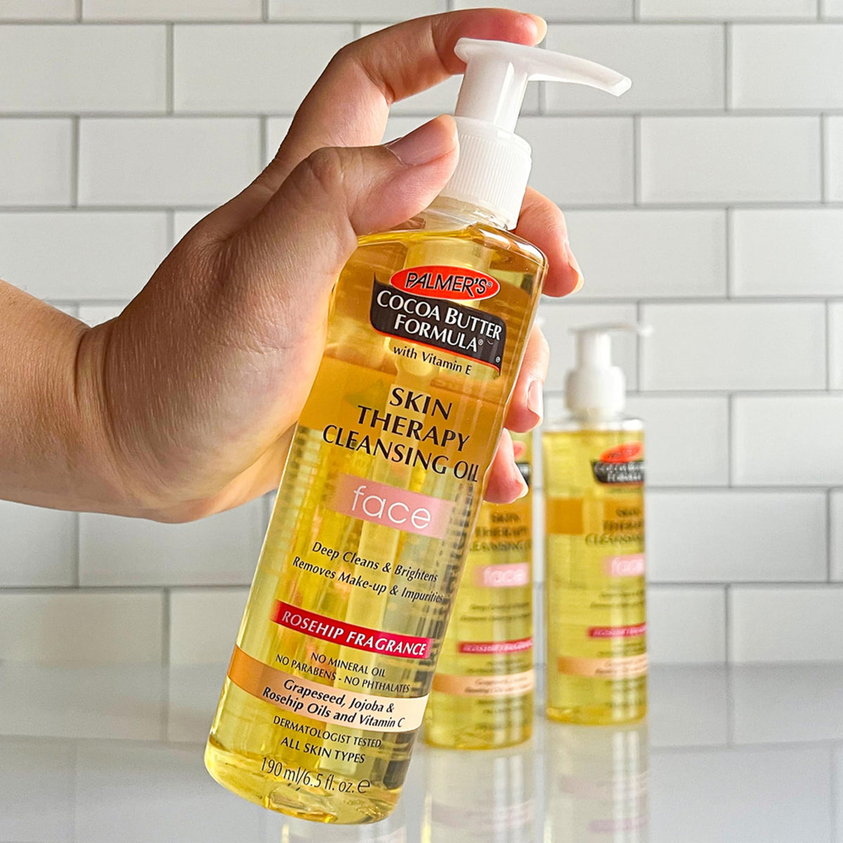 Palmer's cleansing oil texture drop showcasing silky, nourishing formula