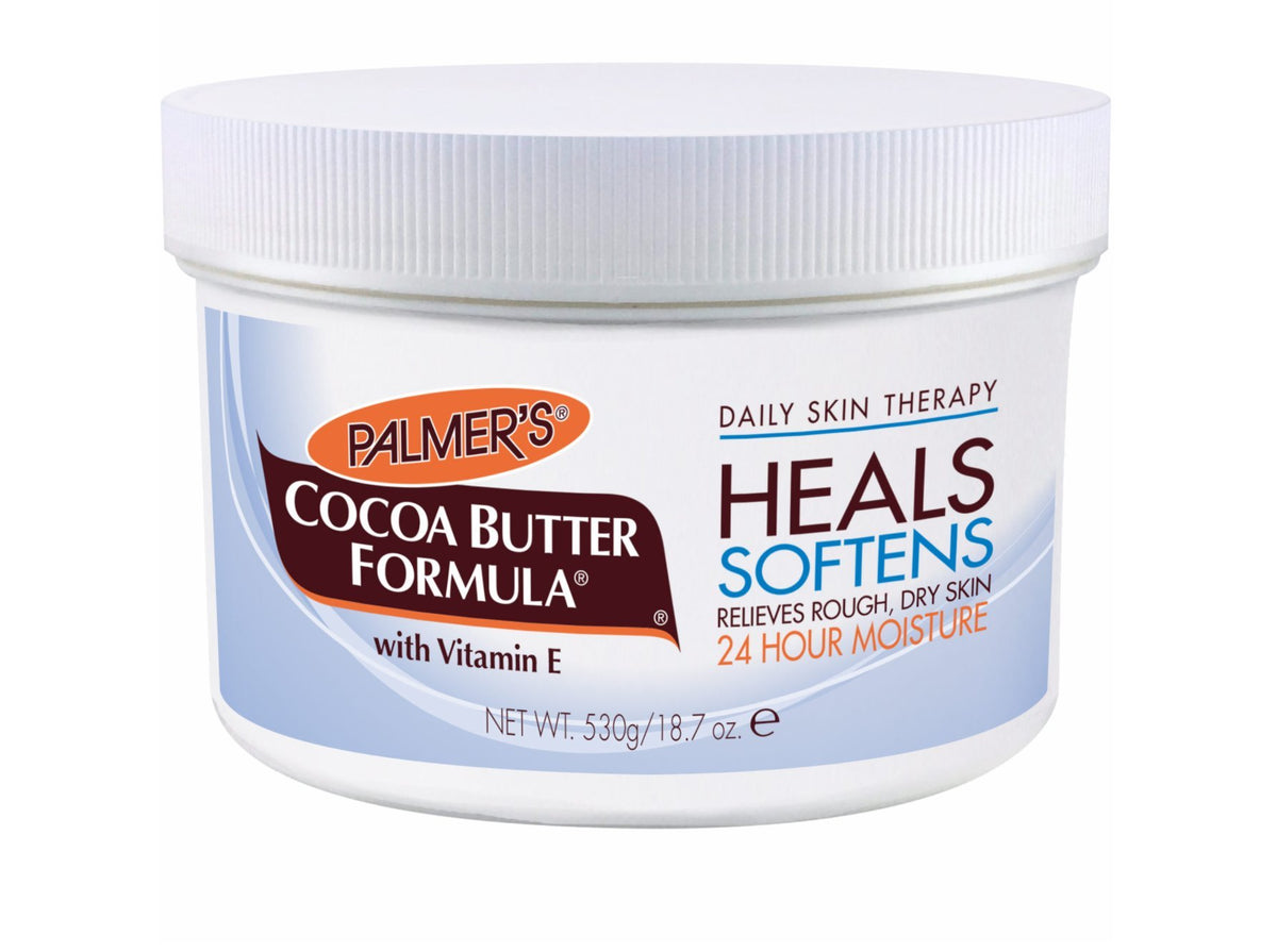 Palmer's jar front view shows rich cocoa butter, deeply hydrates skin