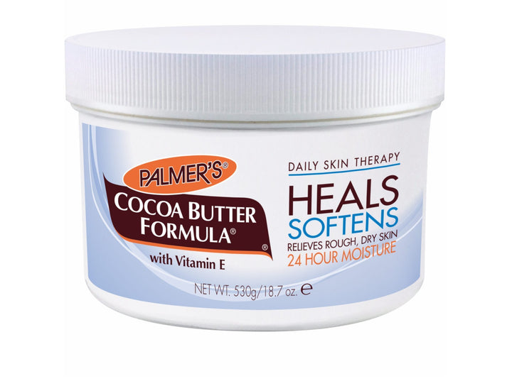 Palmer's jar front view shows rich cocoa butter, deeply hydrates skin