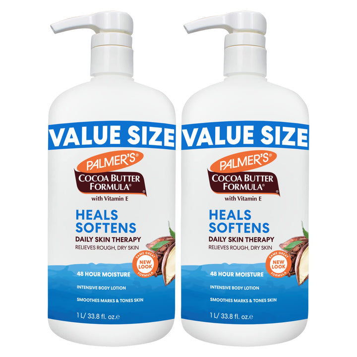 Palmer's pump bottle front view showing label and size benefit