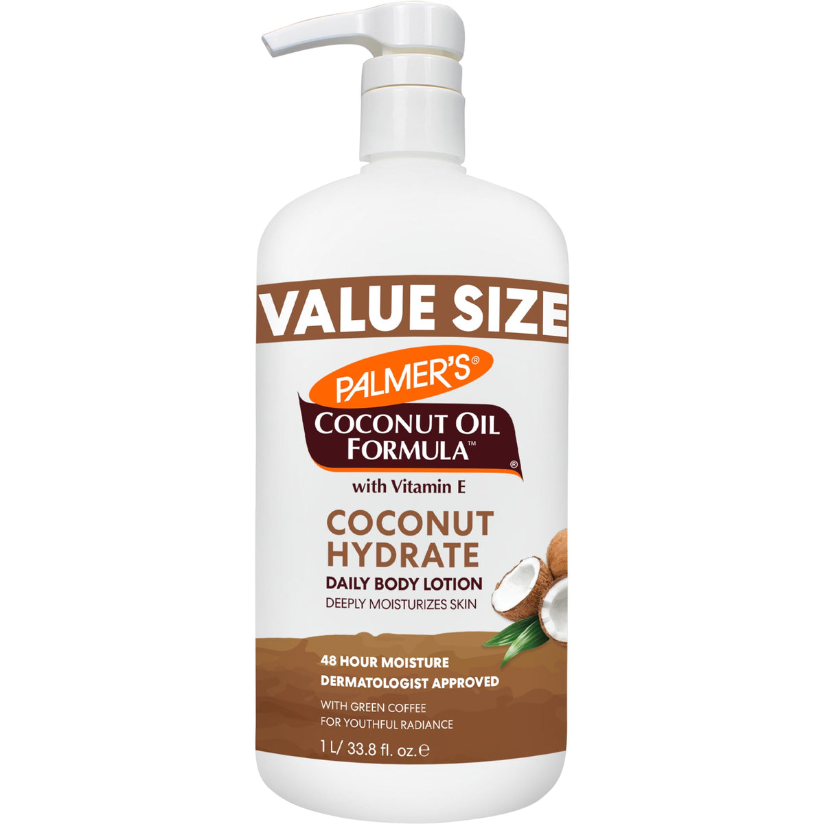 Palmer's front packaging of large coconut lotion showing brand and size benefit