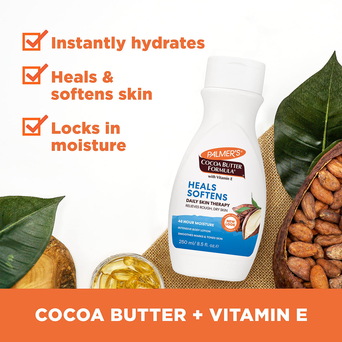 Palmer's coconut oil lotion being poured to show lightweight texture and fast absorption benefit