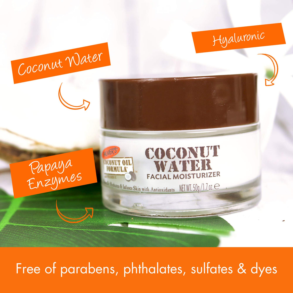 Palmer's jar label detail highlighting fair-trade coconut oil and ingredient trust