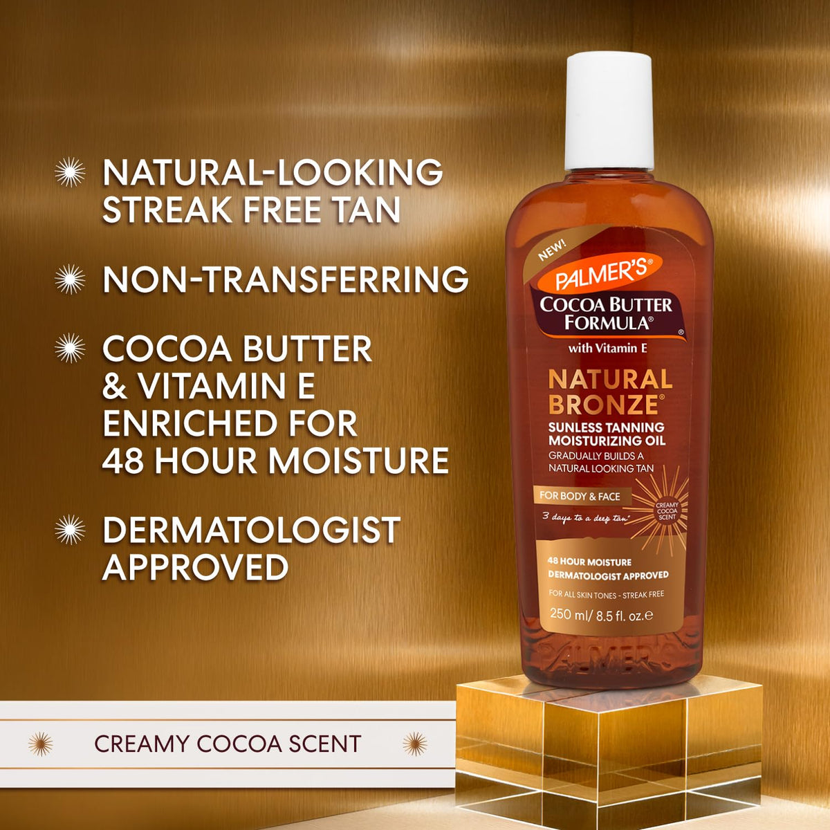 Palmer's face application using light strokes for gradual tan