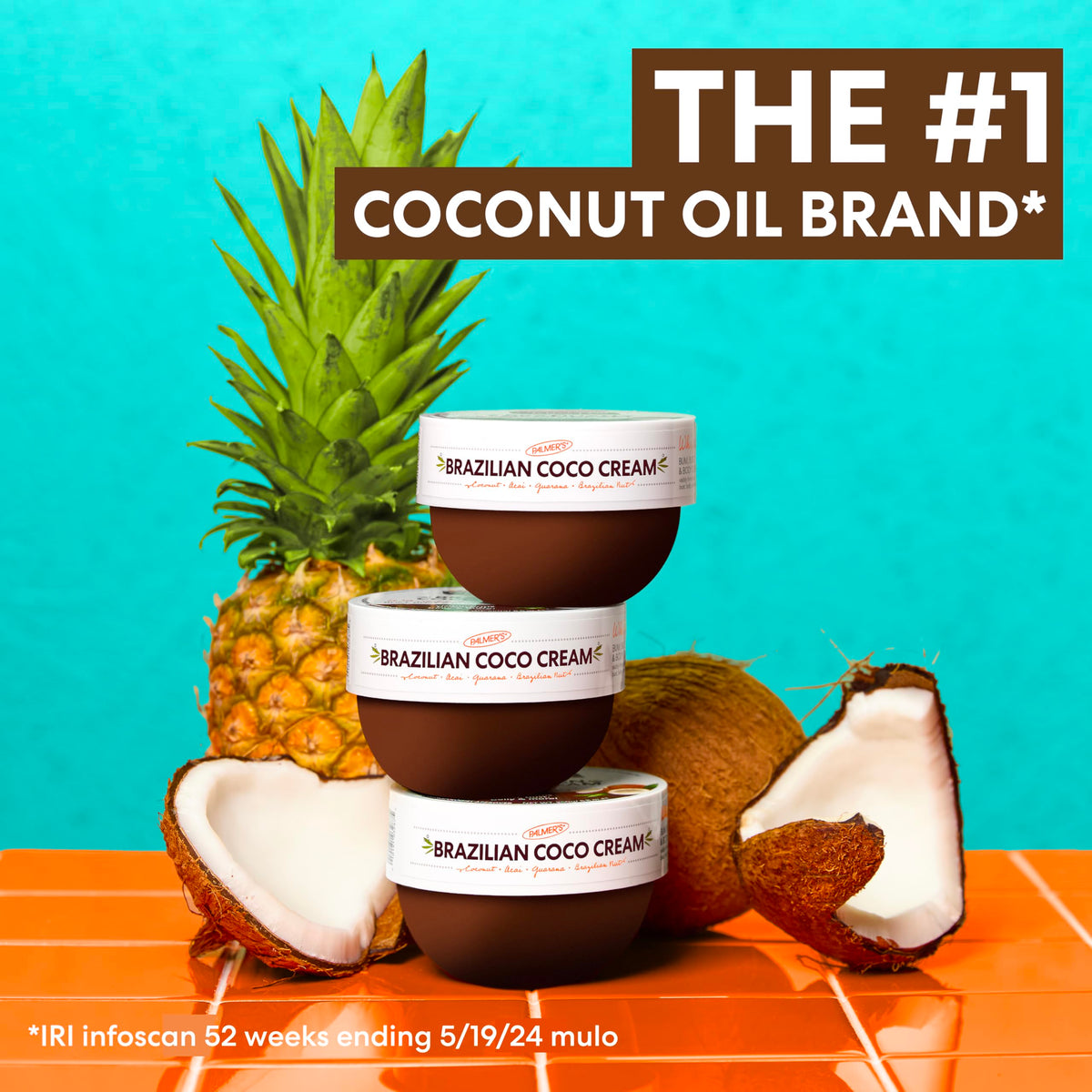Palmer's ingredient collage with coconut, guarana and açaí offering antioxidant benefits