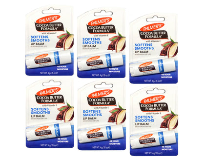 Palmer's lip balm front pack showing six tubes for consistent moisture