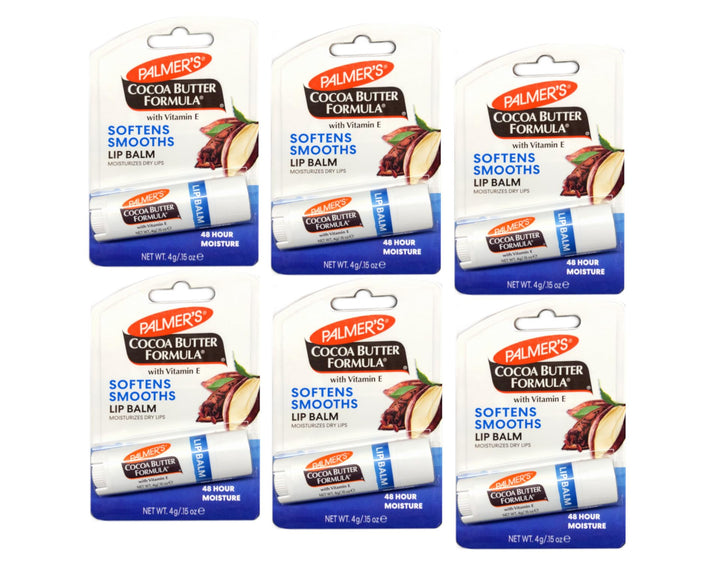 Palmer's lip balm front pack showing six tubes for consistent moisture