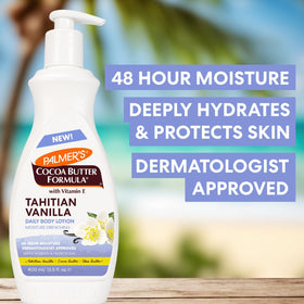 Palmer's lotion pump close-up, quick-absorbing texture for hydrated skin