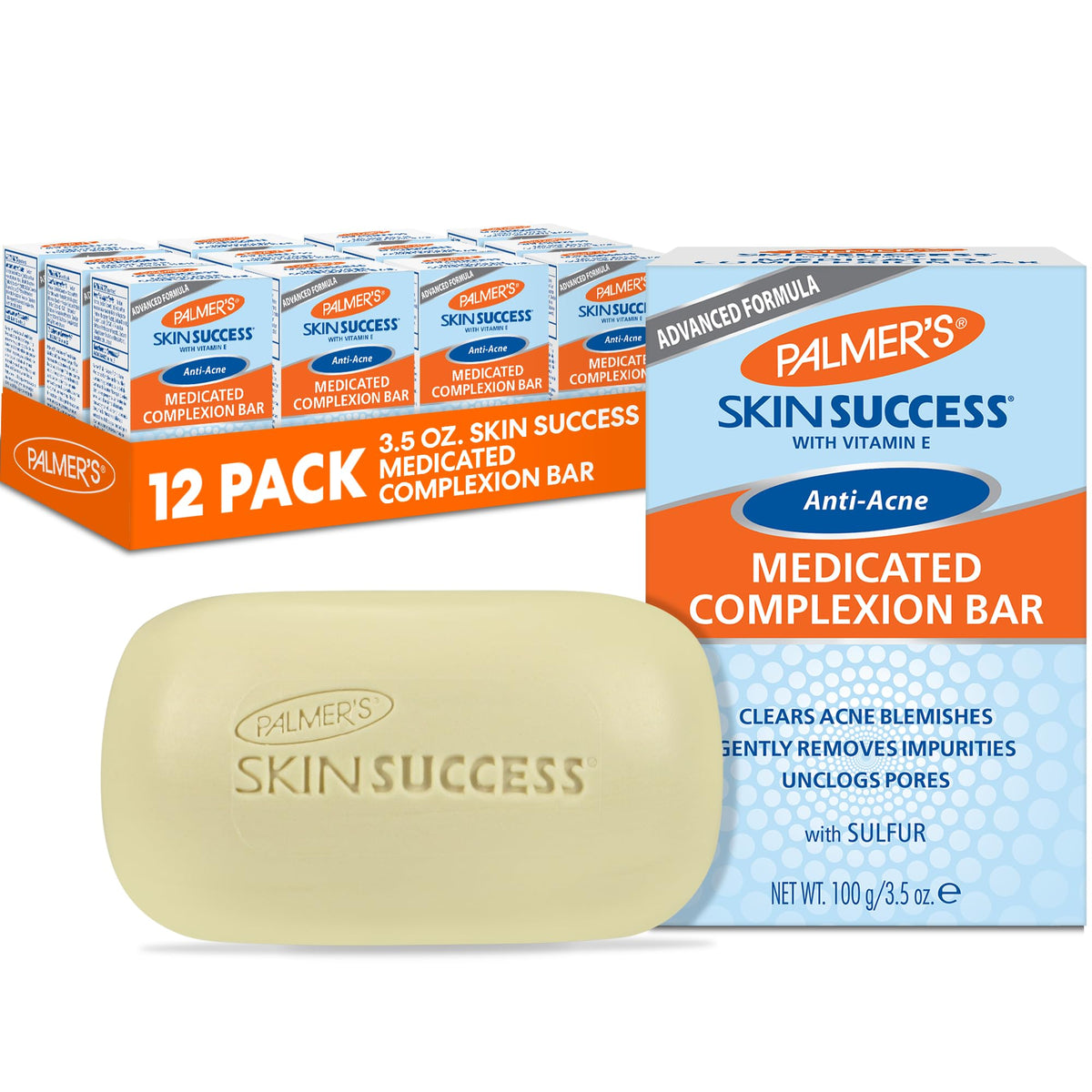 Palmer's medicated complexion bar front packaging shows product and ingredient benefits