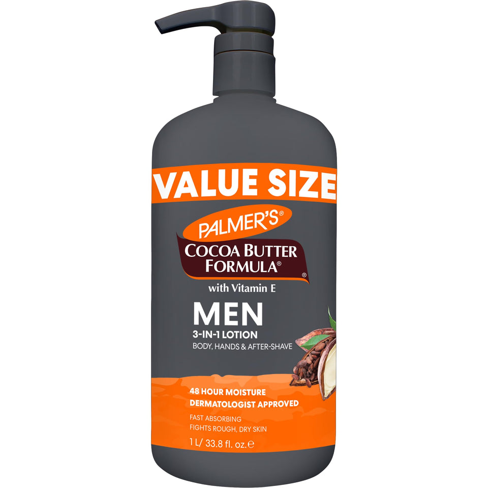 Palmer's men's lotion front bottle showing label and benefit of deep hydration