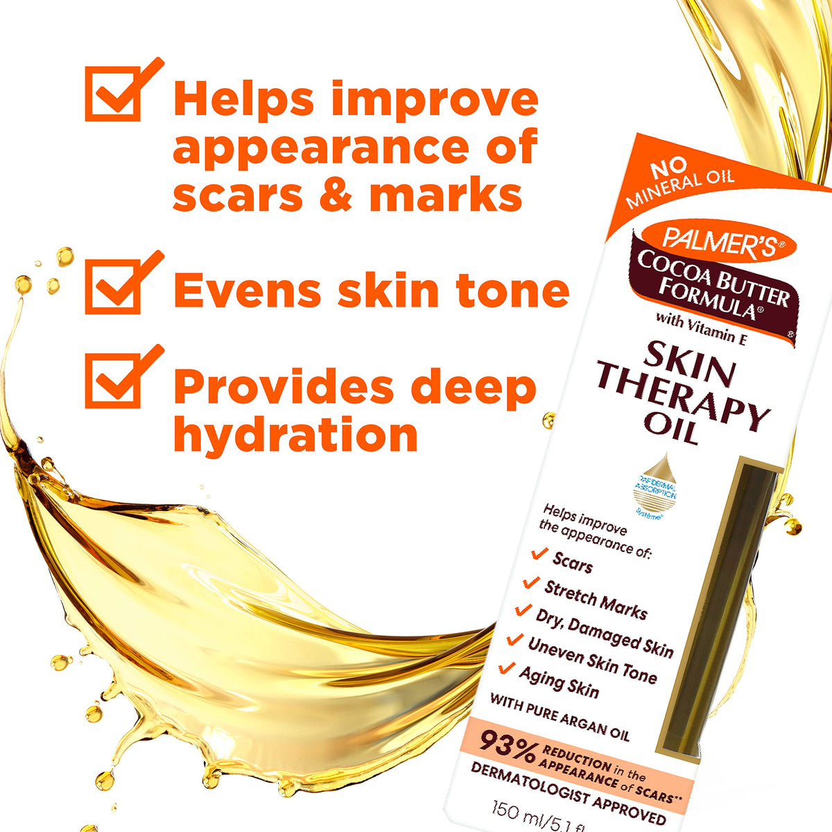 Palmer's oil droplet absorption into skin illustrating quick non-greasy moisture