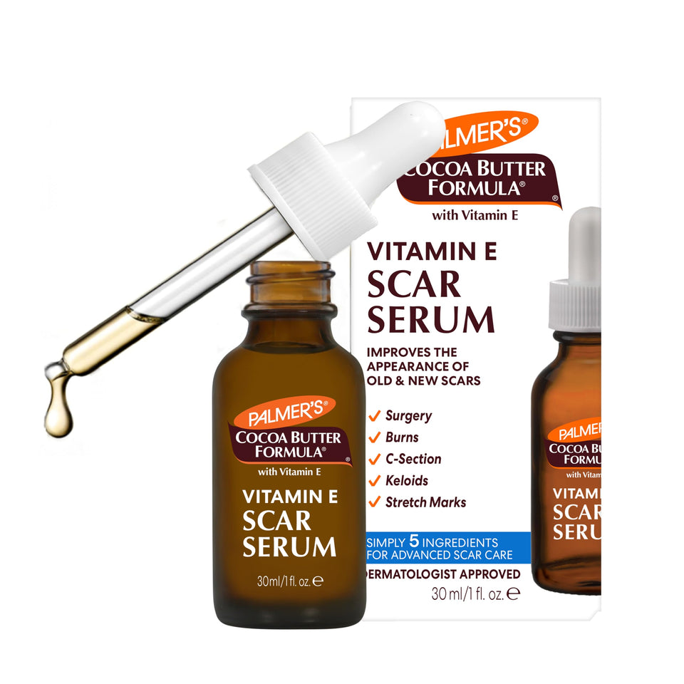 Palmer's scar serum front bottle shows label and compact size benefit