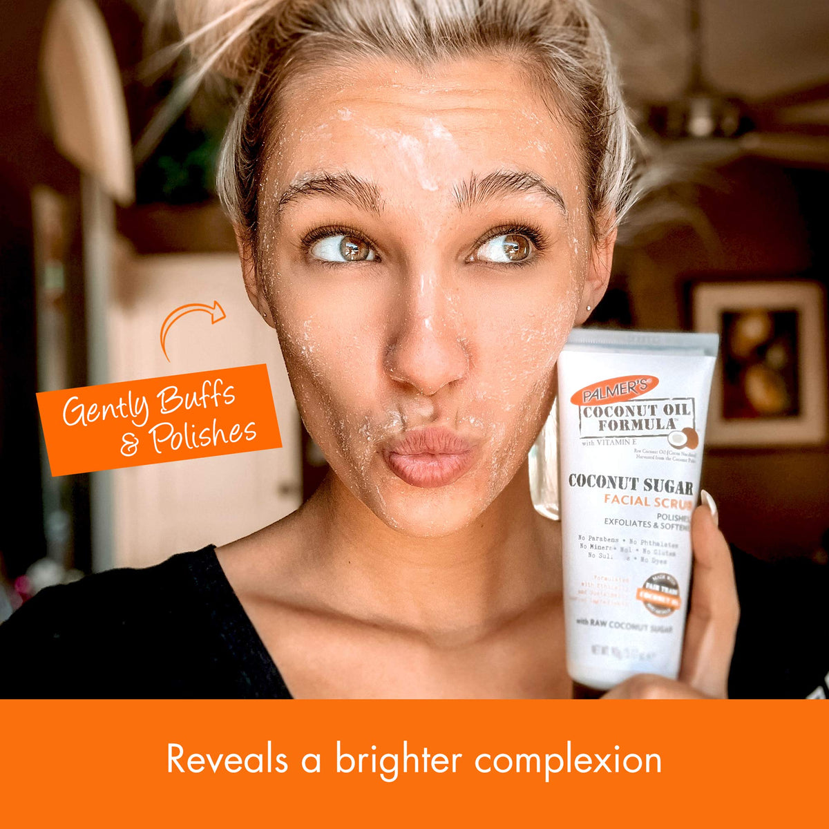Palmer's close-up of coconut sugar texture demonstrating gentle exfoliation