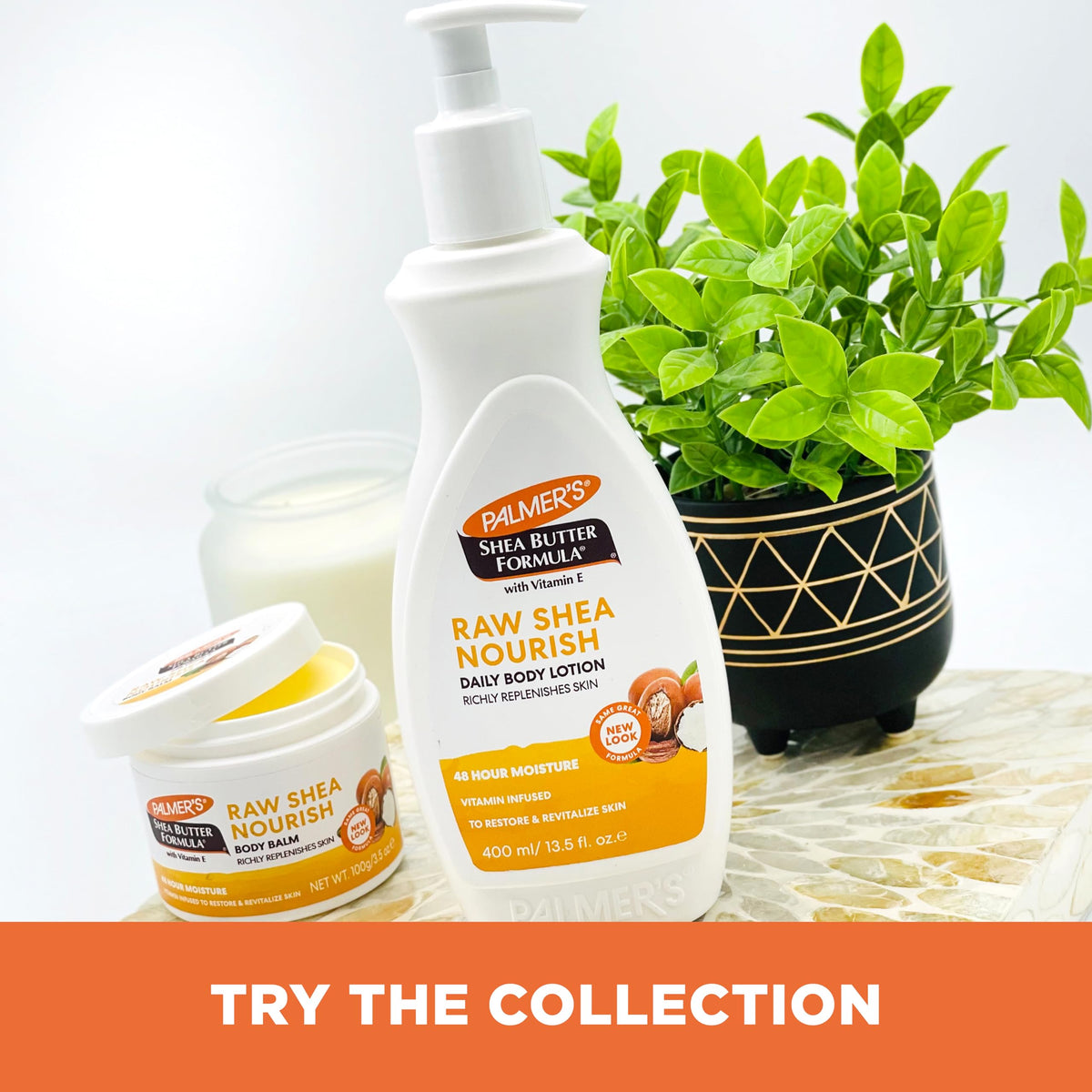 Palmer's lotion on bathroom shelf in lifestyle scene signaling daily routine benefit