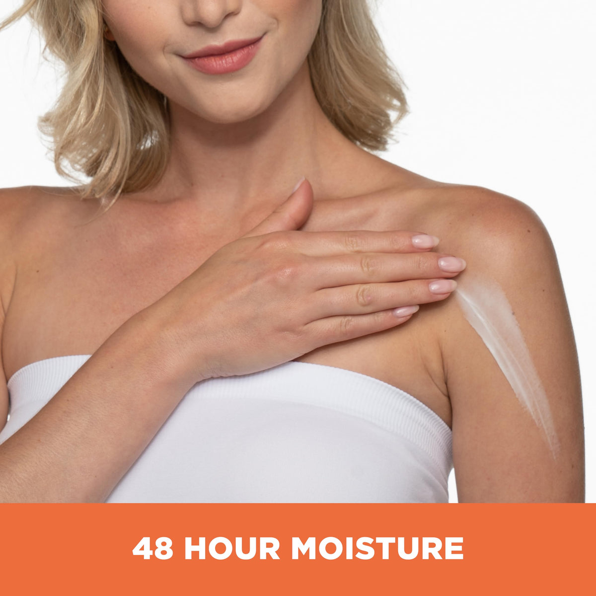 Applying Palmer's lotion to forearm to demonstrate calming and moisturizing benefit