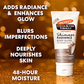 Palmer's arm swatch demonstrating shimmer effect and visible softening benefit