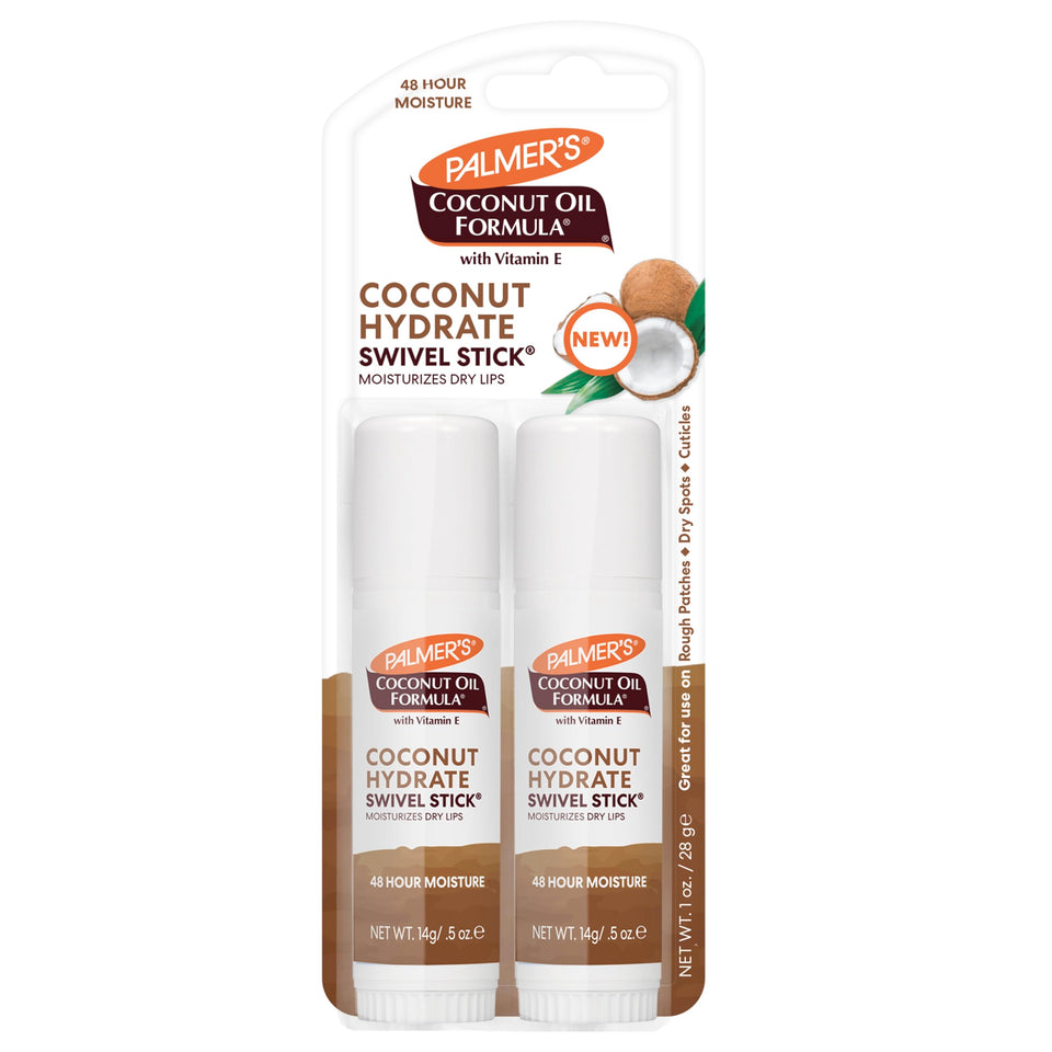 Palmer's swivel stick front view showing packaging and quick hydration benefit
