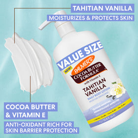Palmer's ingredients label close-up showing cocoa butter, shea butter and vitamin E benefits