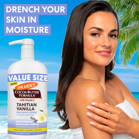 Palmer's lotion texture on palm highlighting creamy absorbent formula for fast hydration