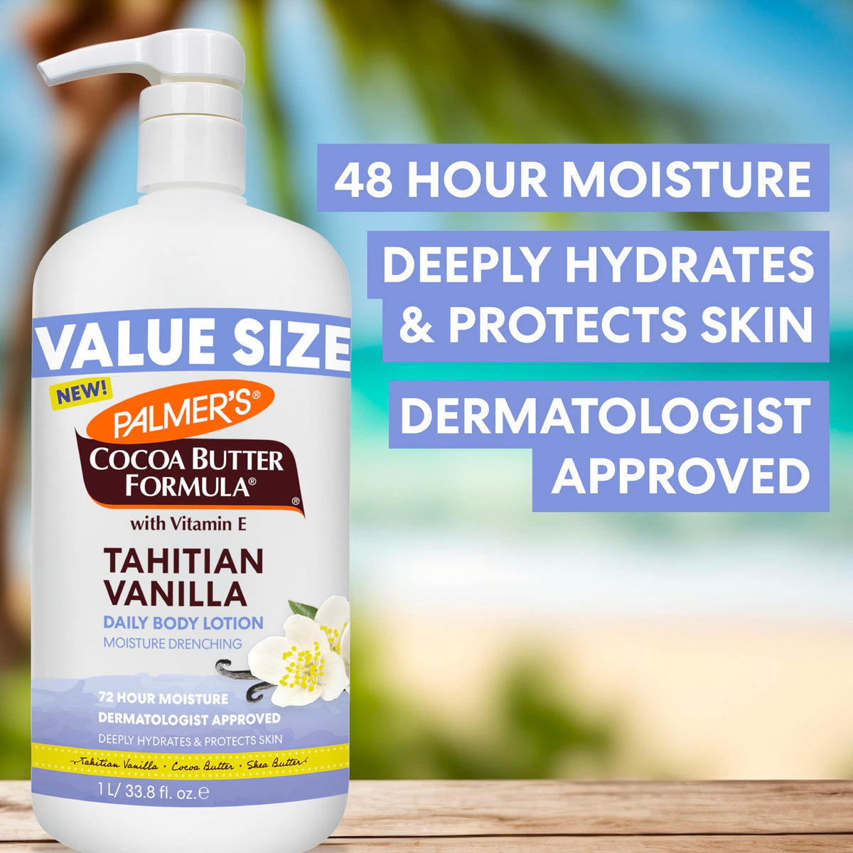 Palmer's bottle staged in bathroom creating a relaxing vanilla-scented self-care atmosphere