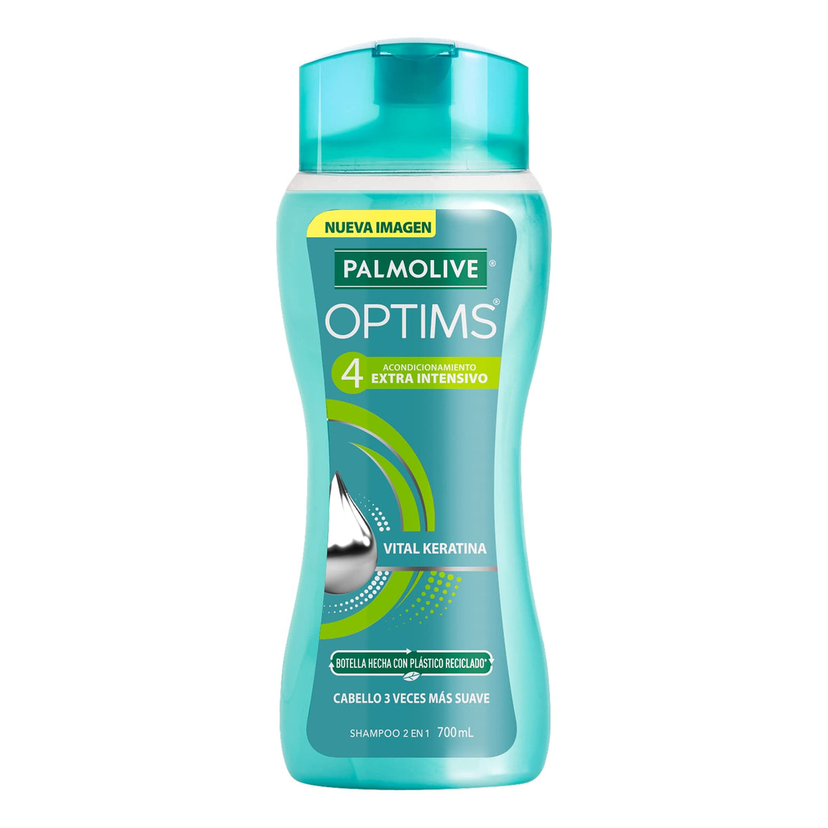 palmolive optims front bottle showing size and design, clear family-friendly benefit