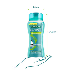 palmolive optims label closeup highlighting vital keratin and ingredient benefit