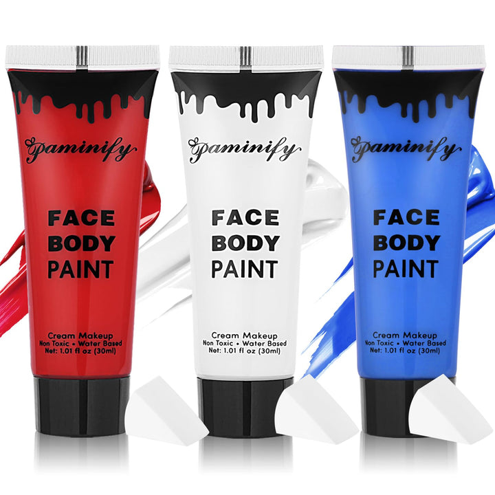 paminify front packaging showing patriotic face paint kit and easy portability