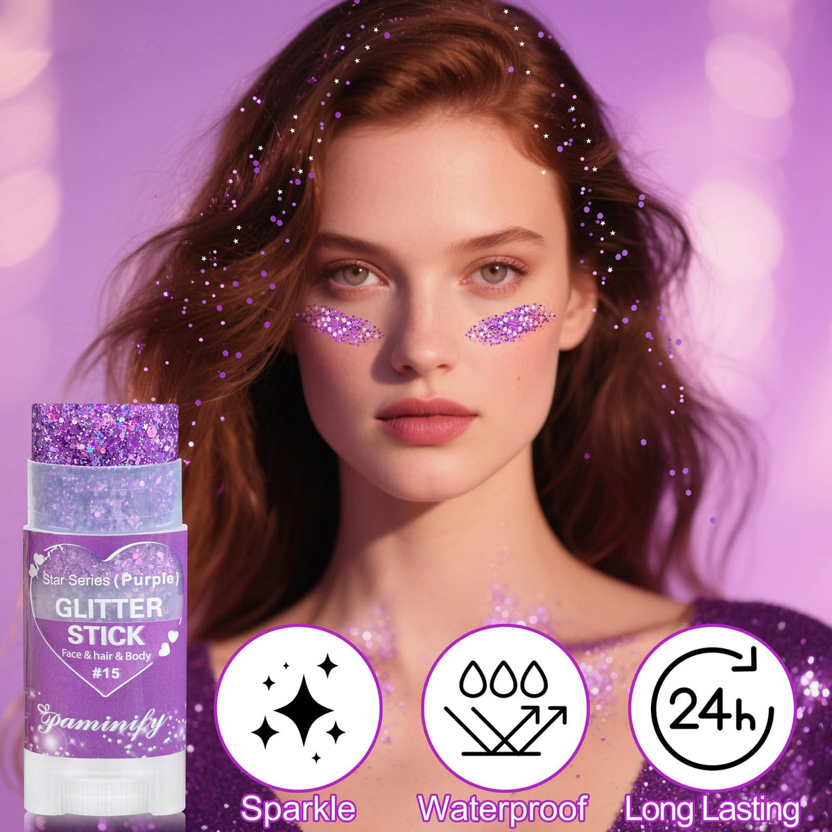 paminify glitter stick hairline highlight shows vivid purple shine and hold