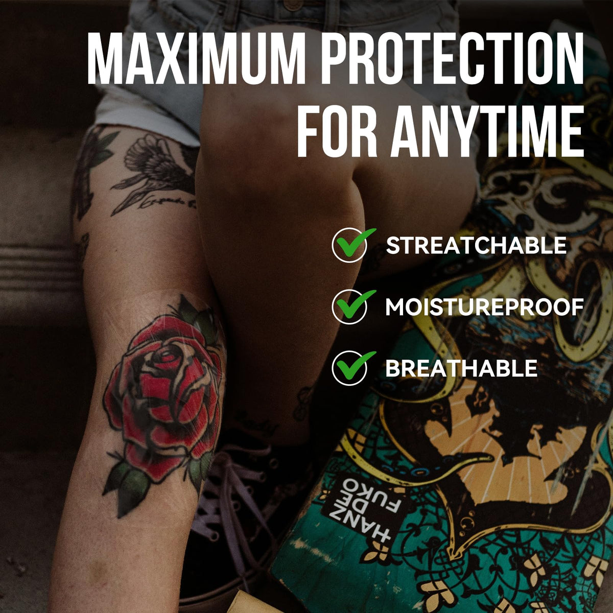Pamiou film on elbow in use illustrating flexibility and waterproof protection