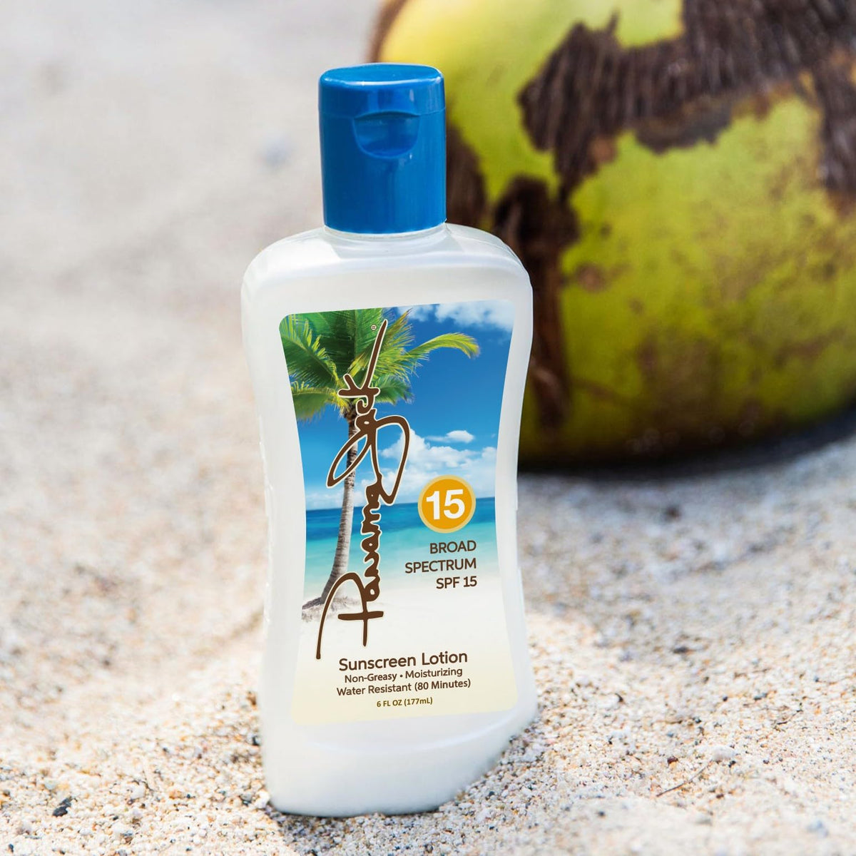 Panama Jack flip-cap bottle detail showing easy-open design for quick reapplication benefit
