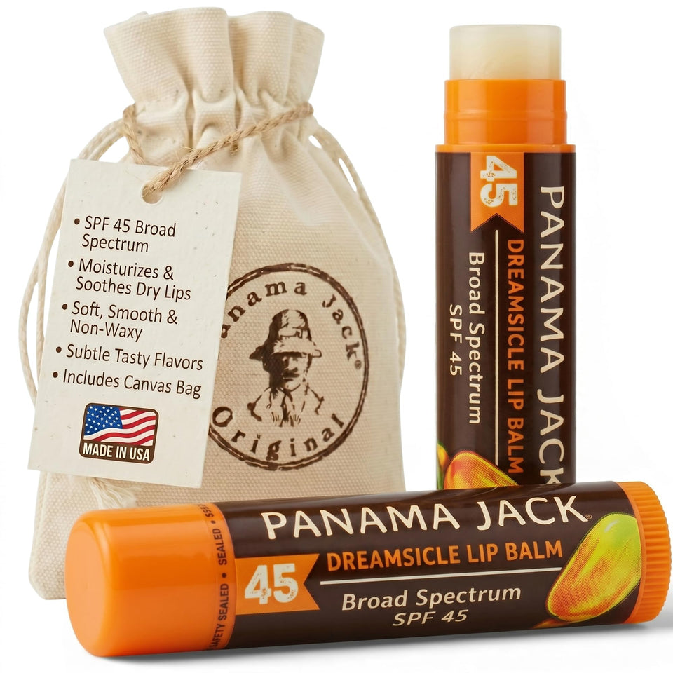Panama Jack dreamsicle front packaging shows SPF 45 protection and flavor benefit