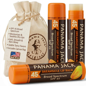 Panama Jack Dreamsicle tube front view showing SPF 45 protection and flavor