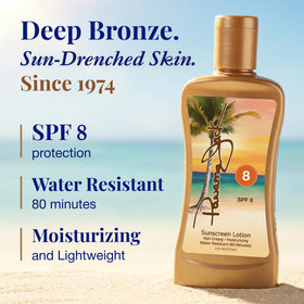 Panama Jack flip-cap dispensing lotion highlighting easy application benefit