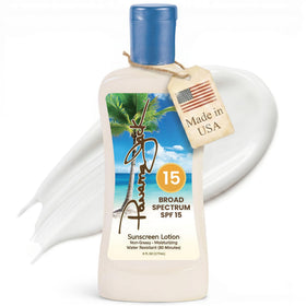 Panama Jack front label on 6 fl oz bottle showing SPF 15 and benefits