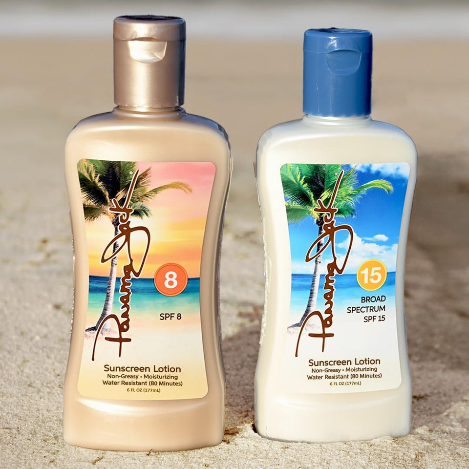 Panama Jack Golden Hour Duo front packaging showing both bottles and benefits
