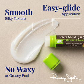 Panama Jack close up of label showing SPF 45 broad‑spectrum protection