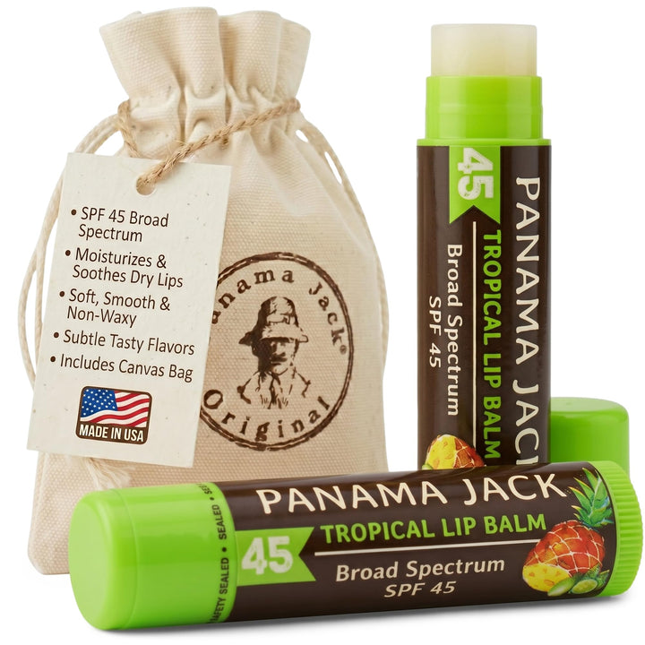 Panama Jack front view of tropical SPF 45 pack showing convenient 2-pack