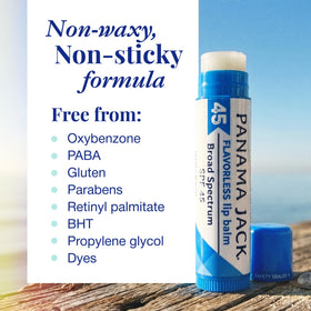 Panama Jack balm applied after swim demonstrating water activity protection