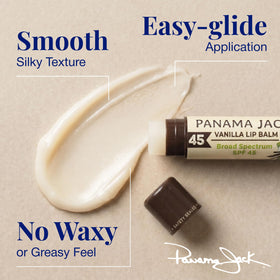 Panama Jack label close-up on vanilla tube highlighting SPF 45 protection