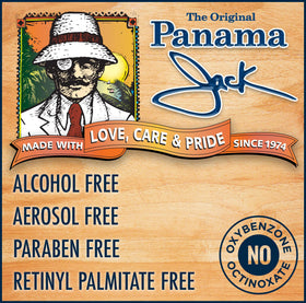 Panama Jack oil texture on skin close-up showing lightweight sheen and moisturizing benefit