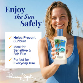 Panama Jack lotion texture being dispensed demonstrating smooth spreadability