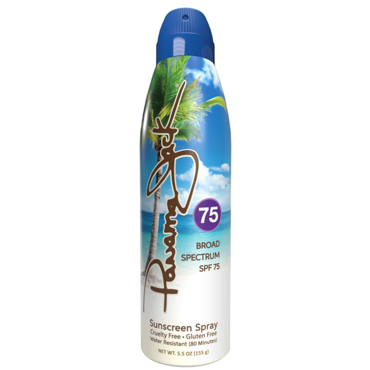 Panama Jack front label showing SPF 75 protection and benefits