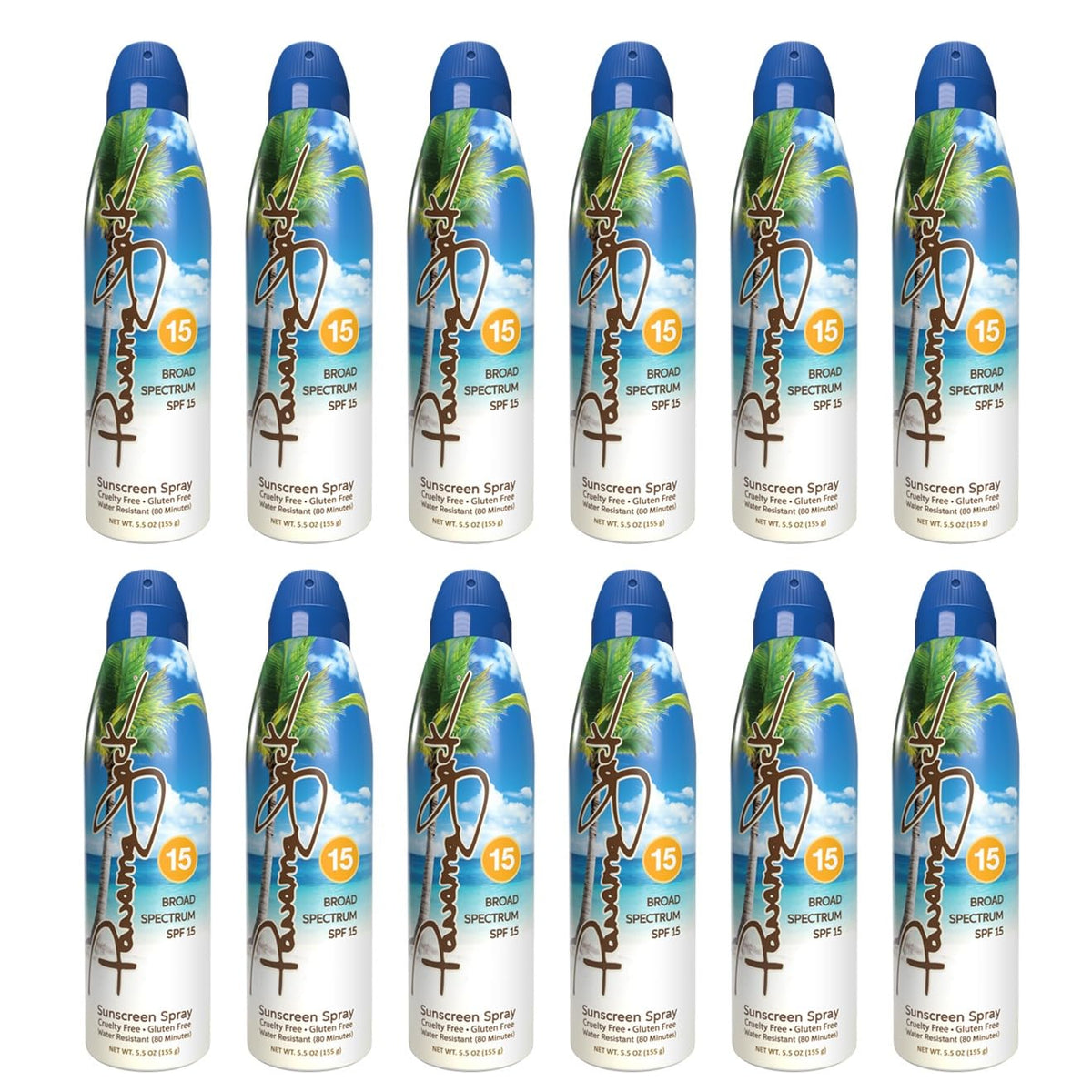 Panama Jack spray on droplets showing water-resistant performance up to 80 minutes